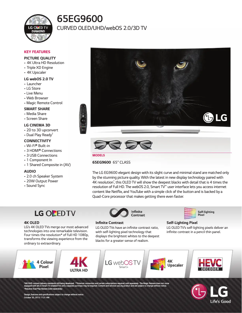 Página 1 del manual Ficha técnica LG 65EG9600