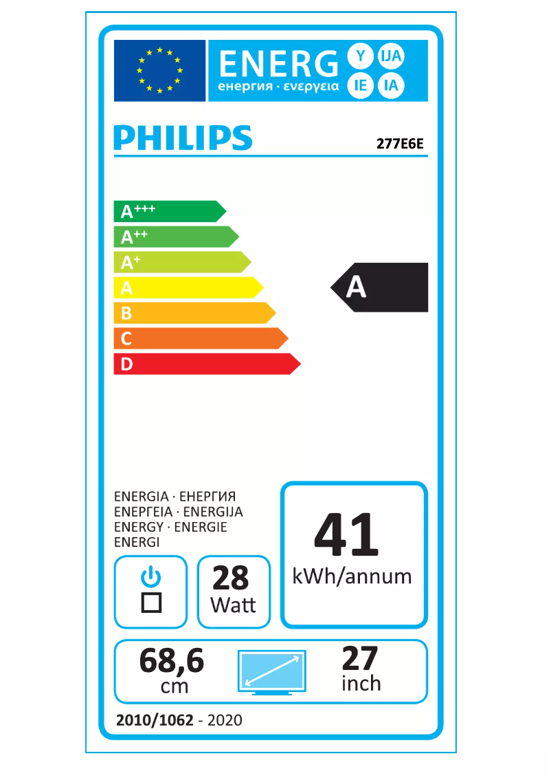 Page 1 de la notice Label énergétique Philips 277E6EDAD