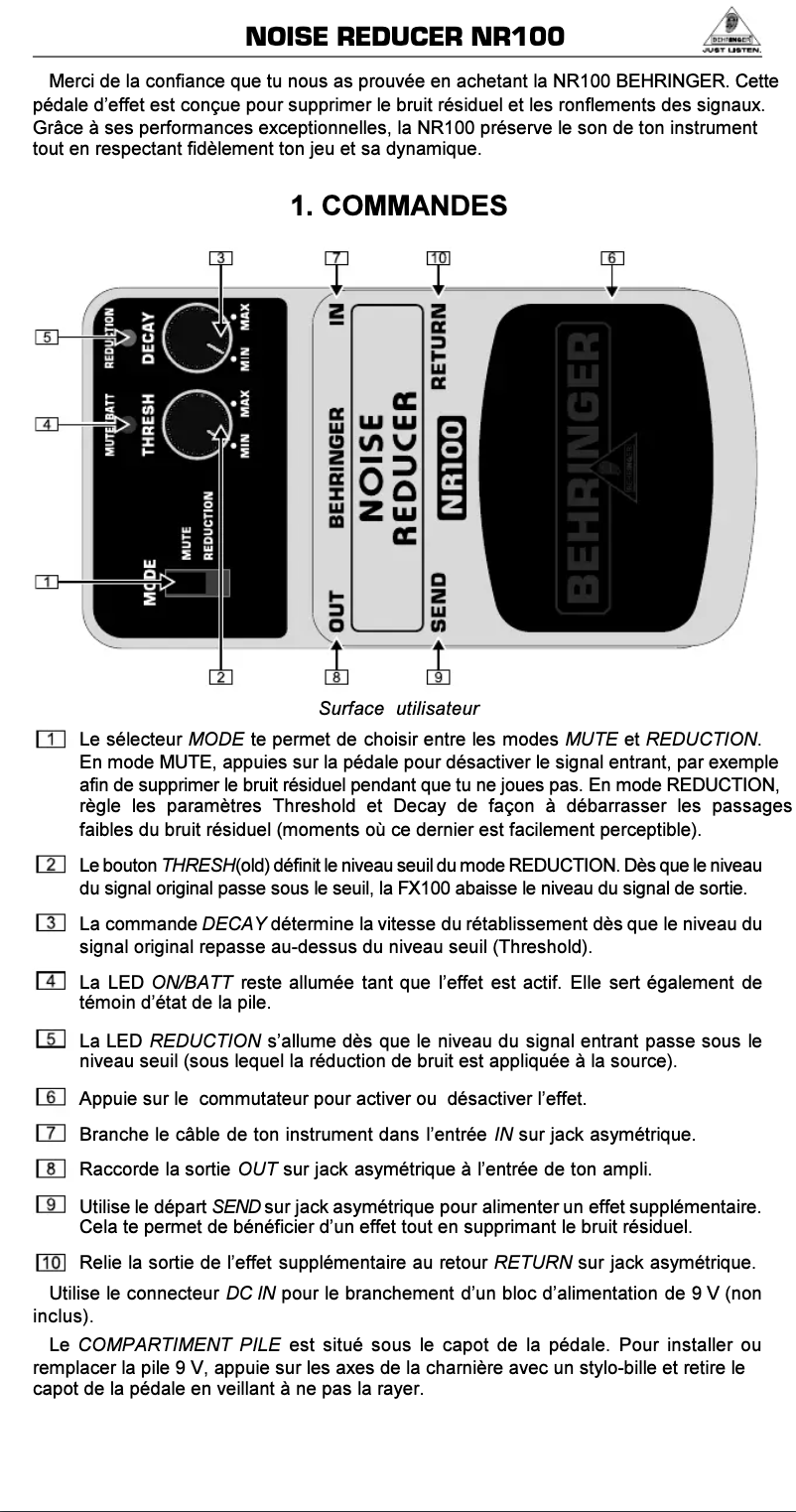 Imagen de la primera página del manual del dispositivo Noise Reducer NR100