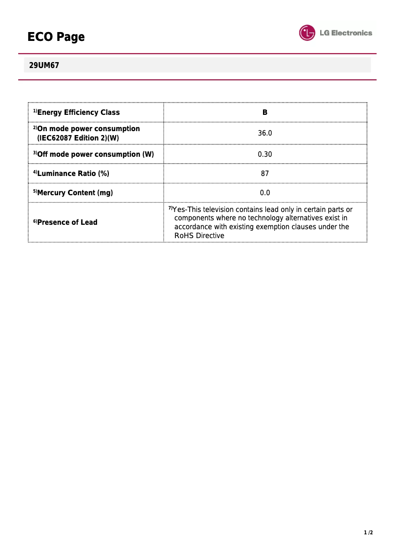 Page n°1 - Manuel utilisateur LG 29UM67