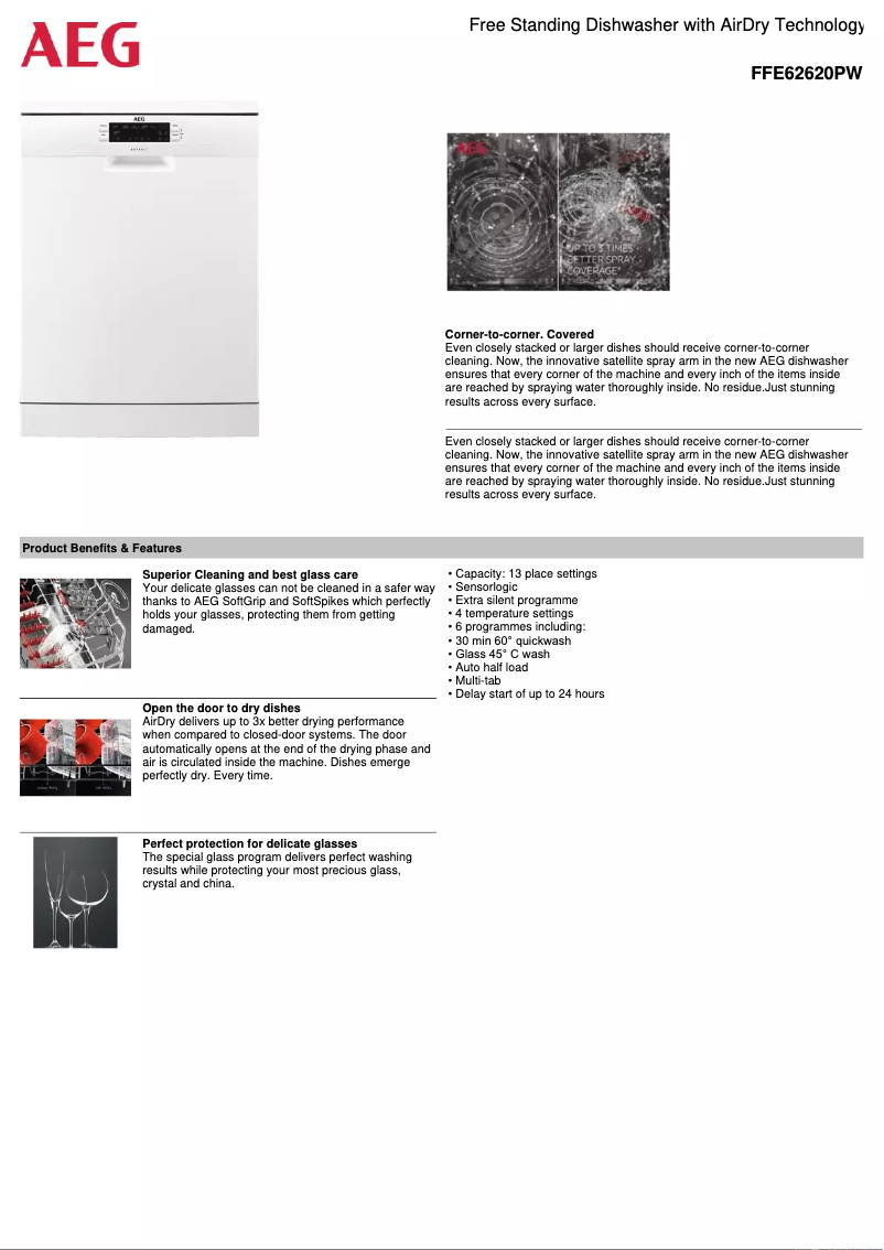 Page 1 de la notice Fiche technique AEG FFE62620PW