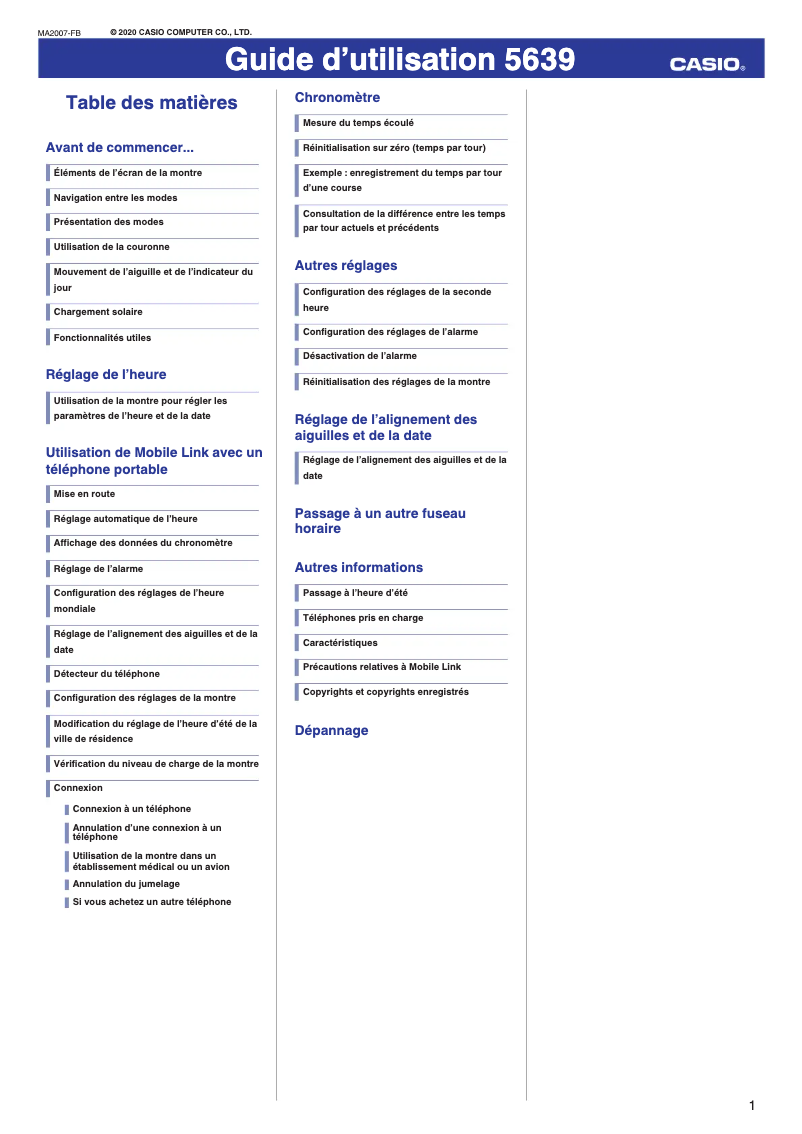 Page 1 de la notice Manuel utilisateur Casio Edifice EQB-1100D