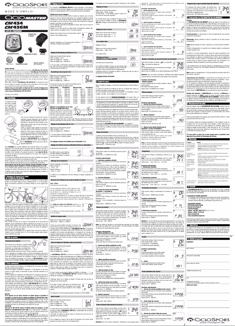 Page 1 de la notice Manuel utilisateur Ciclo Ciclomaster CM 436