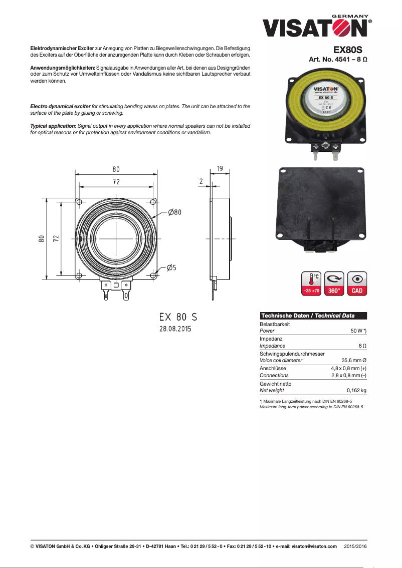 Page 1 de la notice Manuel utilisateur Visaton EX 80 S