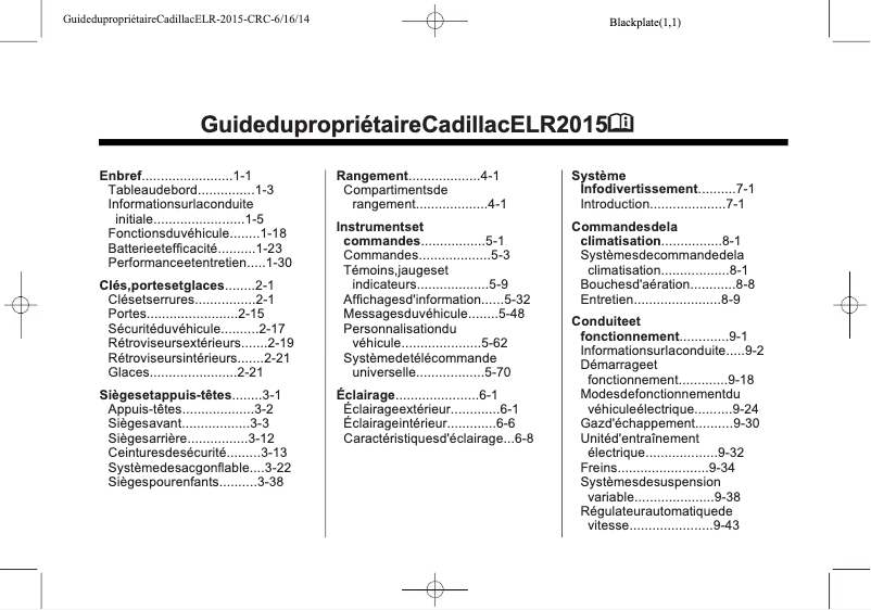Page 1 of the manual User Manual Cadillac ELR (2015)