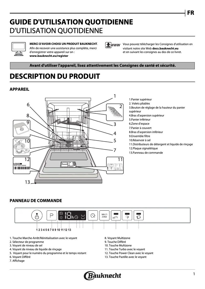 Page 1 de la notice Manuel utilisateur Bauknecht BCIO 3T121 PE