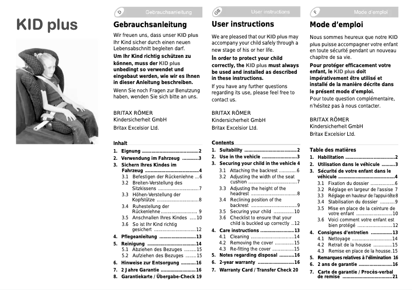 Page n°1 - Manuel utilisateur Römer Kid Plus