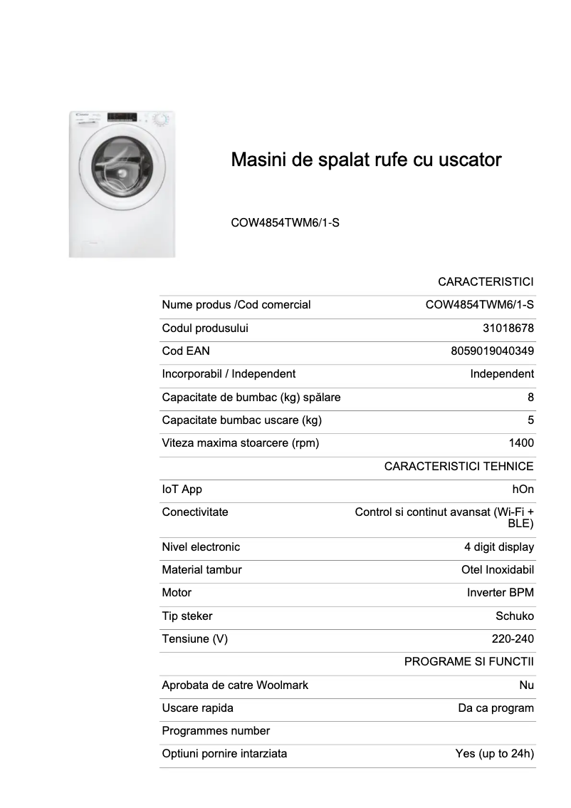 Image de la première page du manuel de l'appareil COW4854TWM6/1-S