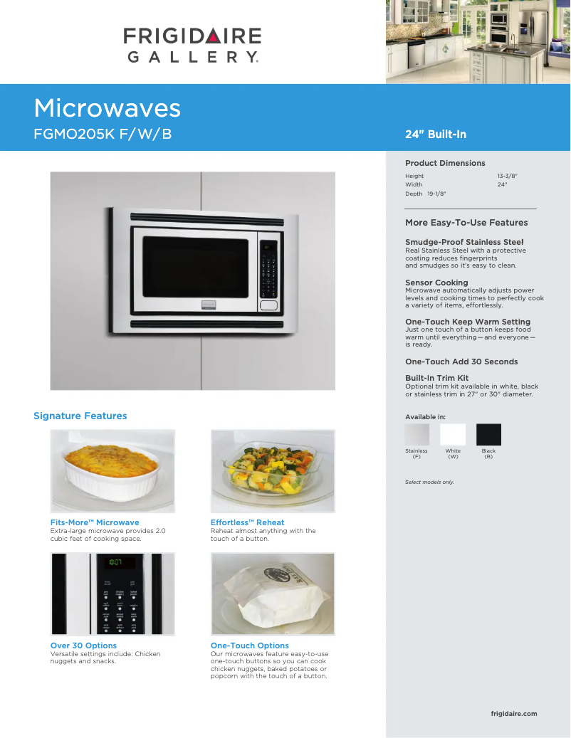 Página 1 del manual Ficha técnica Frigidaire MWTK30K