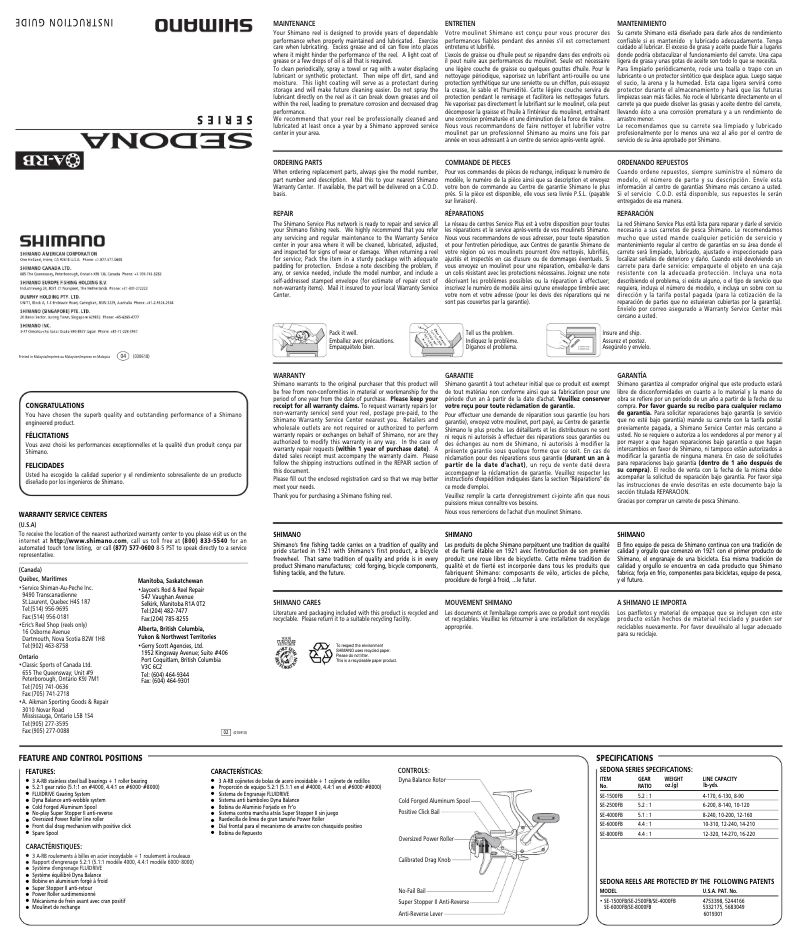 Page n°1 - Manuel utilisateur Shimano Sedona 6000FB