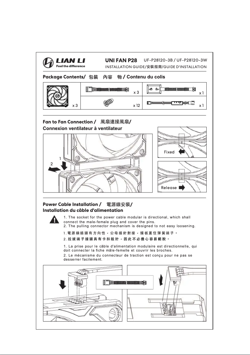 Page 1 de la notice Manuel utilisateur Lian Li UNI FAN P28