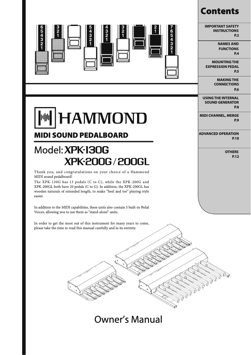 Page 1 de la notice Manuel utilisateur Hammond PK-200GL