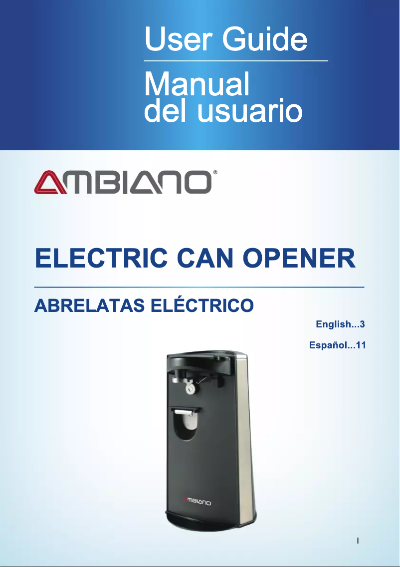 Page 1 de la notice Manuel utilisateur Ambiano Electric Can Opener CO2061A-UL