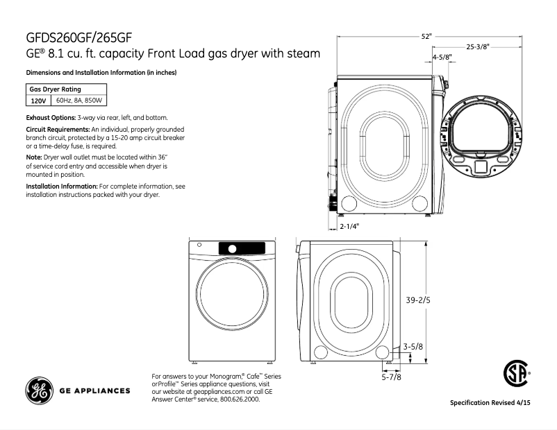 Page n°1 - Fiche technique GE GFDS265GFMC