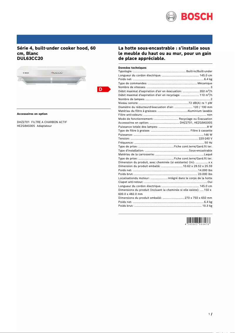 Image de la première page du manuel de l'appareil DUL63CC20