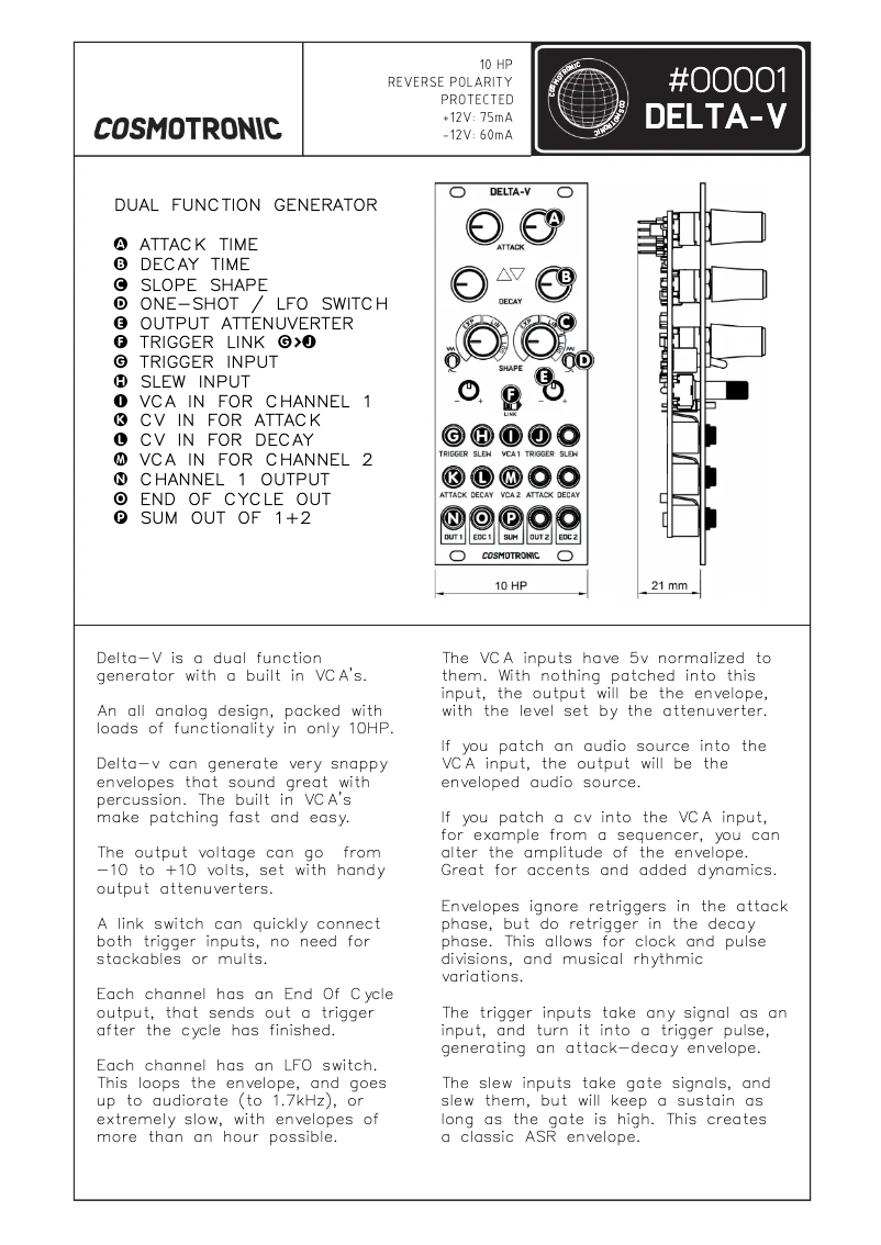 Page 1 de la notice Manuel utilisateur Cosmotronic Delta-V