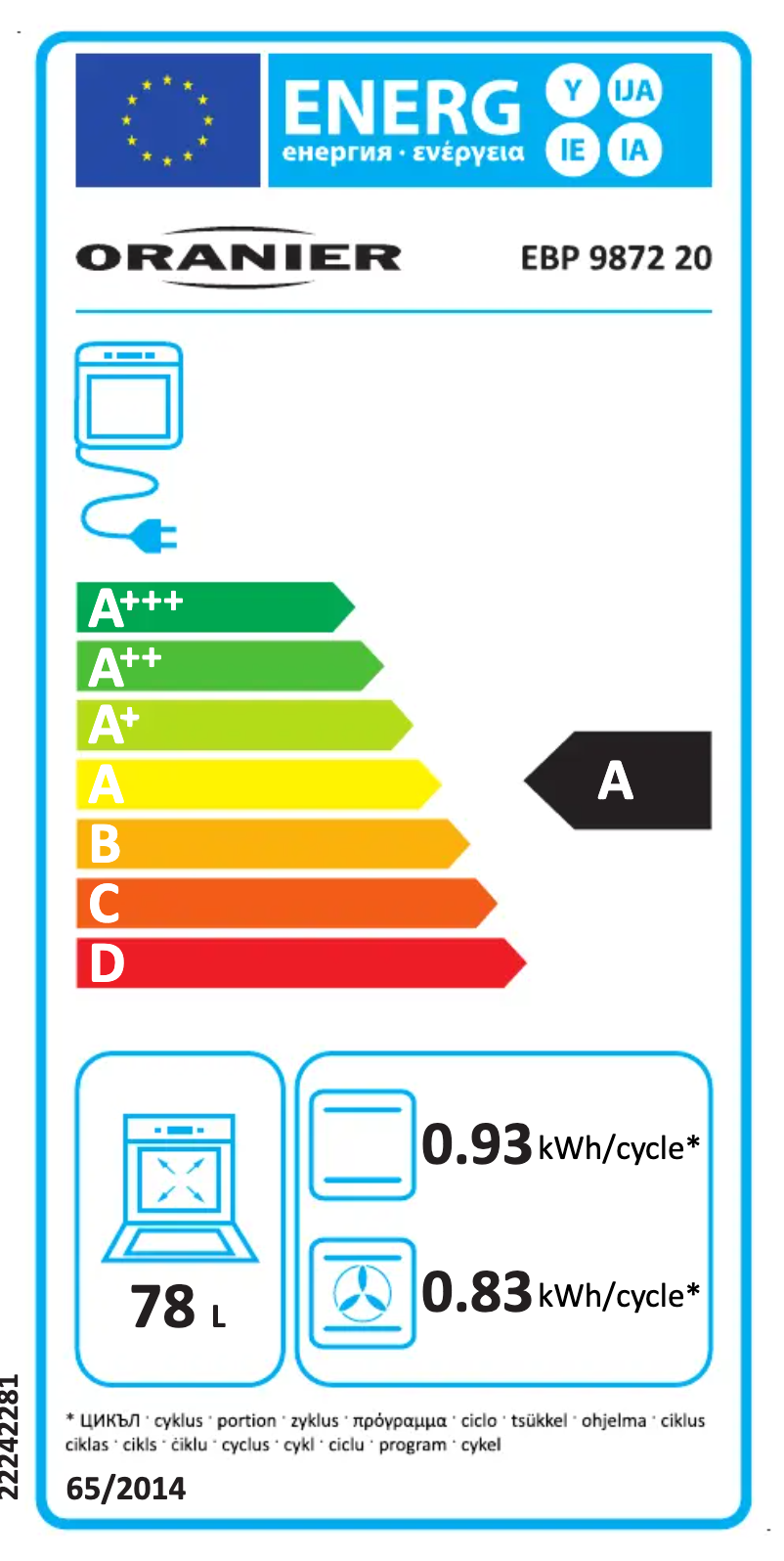 Page 1 de la notice Manuel utilisateur Oranier EBP 9872