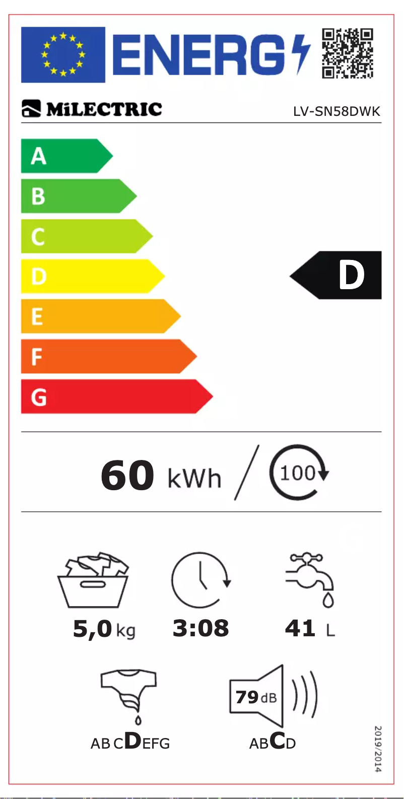 Page n°1 - Label énergétique Milectric LV-SN58DWK