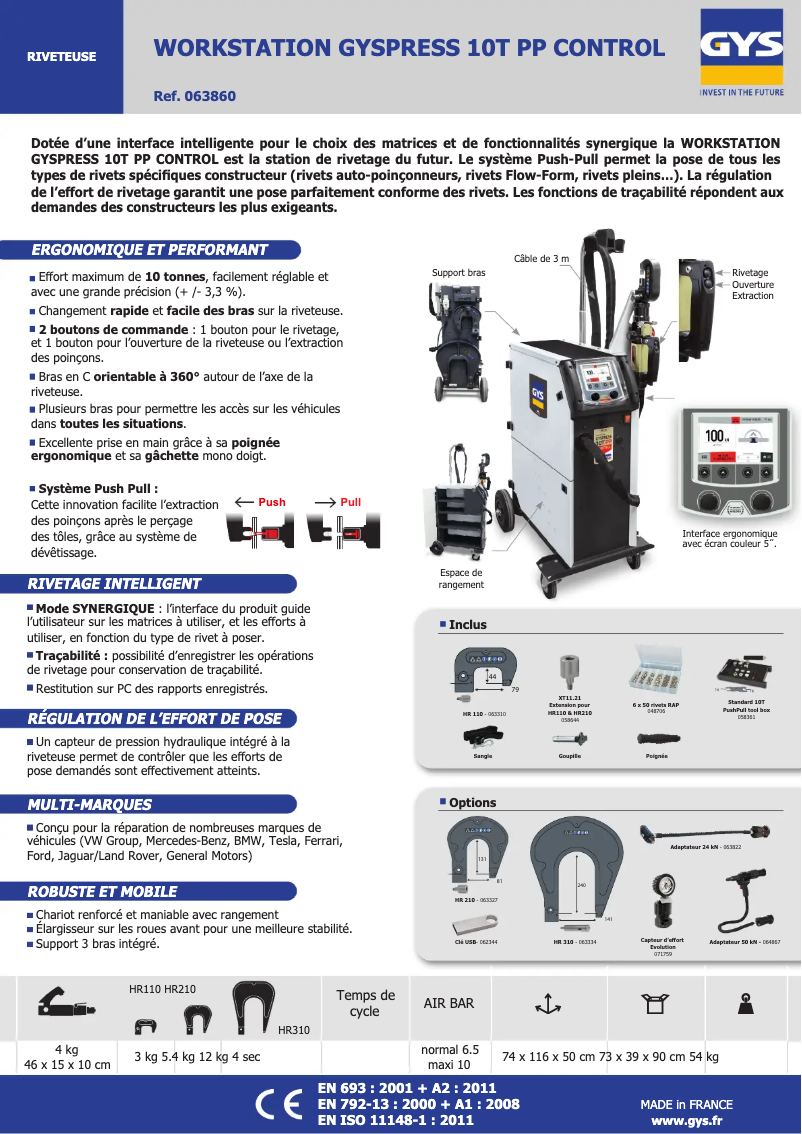 Page n°1 - Fiche technique GYS Gyspress 10T Push-Pull Control