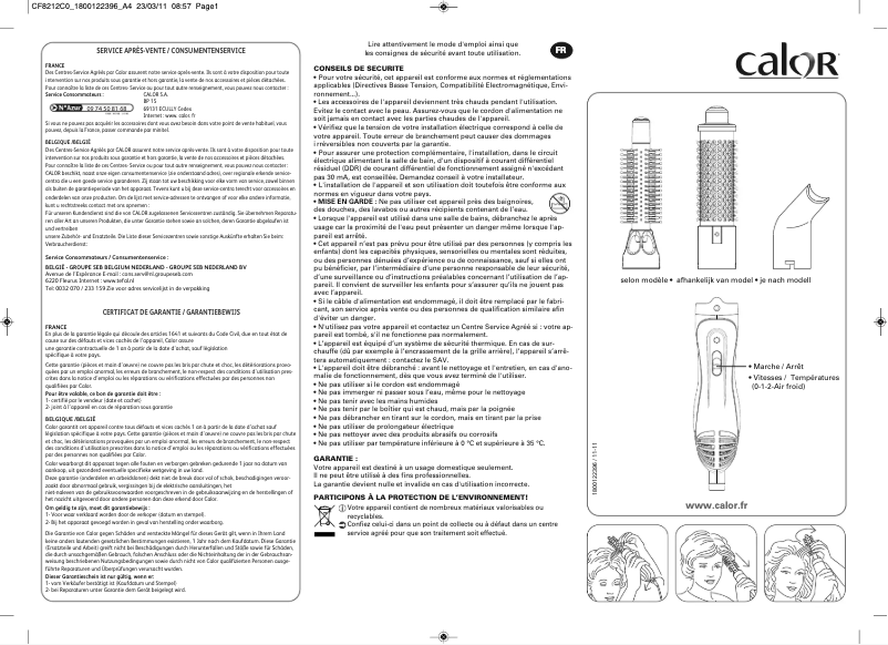 Page 1 de la notice Manuel utilisateur Calor CF8214C0
