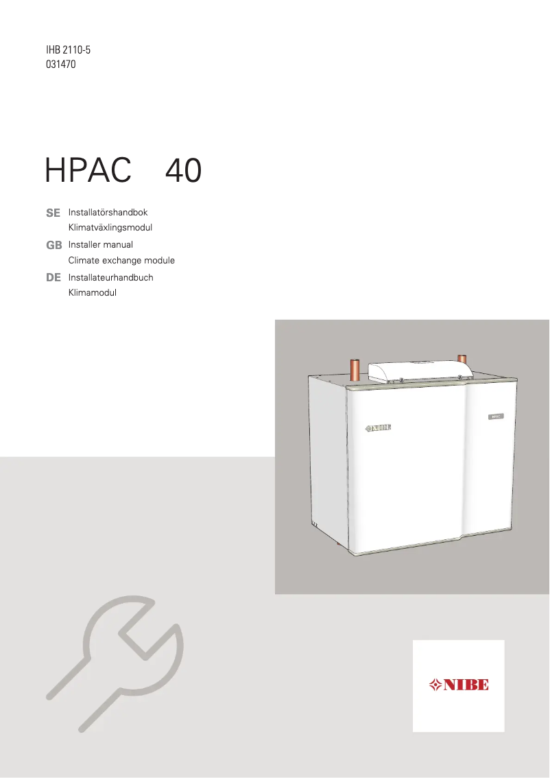 Page 1 de la notice Manuel utilisateur Nibe HPAC 40