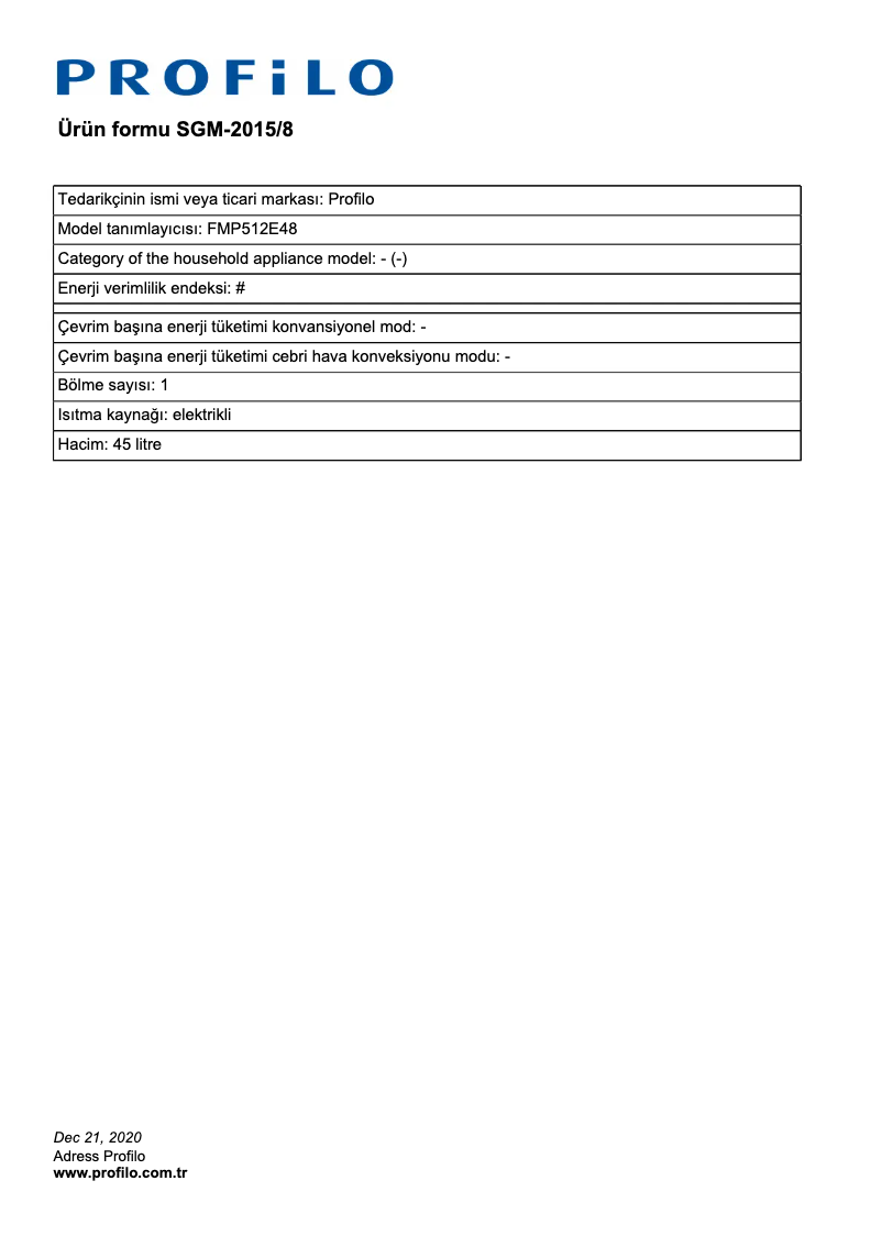 Page 1 de la notice Mode d'emploi Profilo FMP512E48