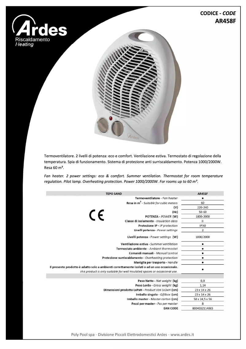 Página 1 del manual Ficha técnica Ardes AR451F
