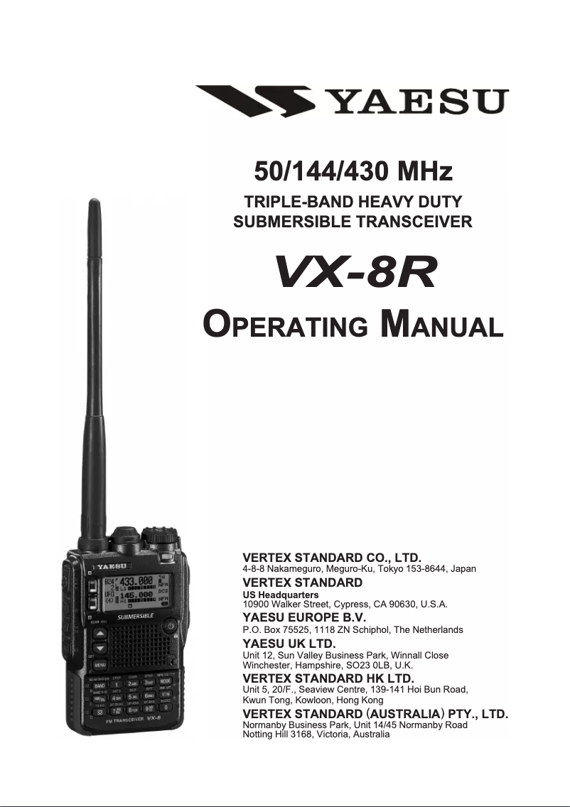 Page 1 de la notice Manuel utilisateur Yaesu VX-8R
