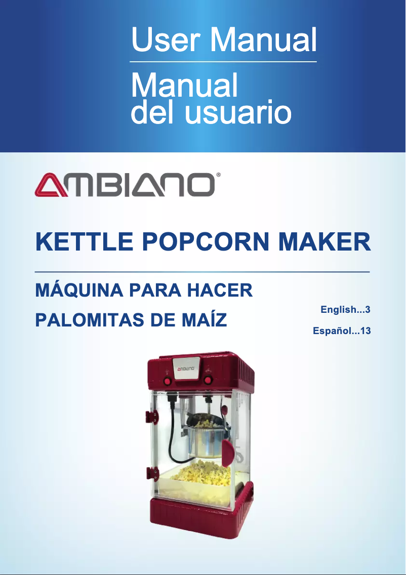 Page 1 de la notice Manuel utilisateur Ambiano Kettle Popcorn Maker L-PM250
