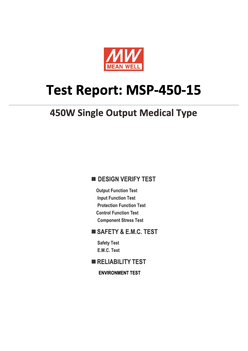 Page 1 de la notice Fiche technique Mean Well MSP-450-15