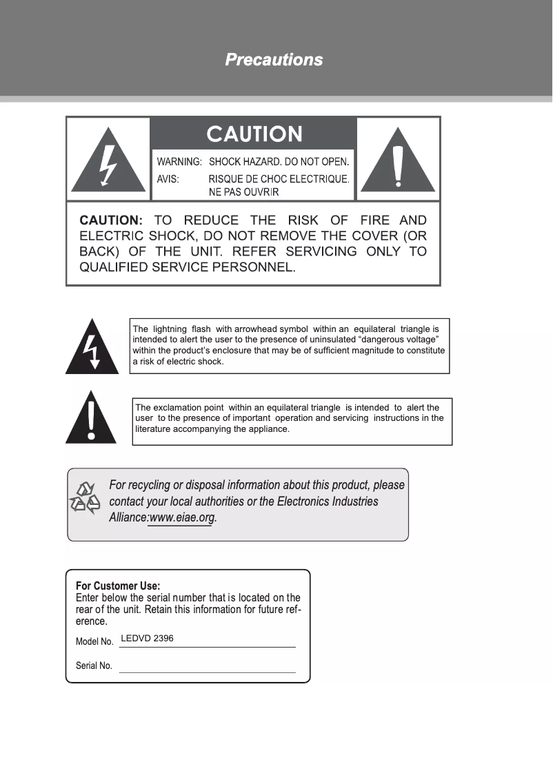 Página 1 del manual Manual de usuario Coby LEDVD2396