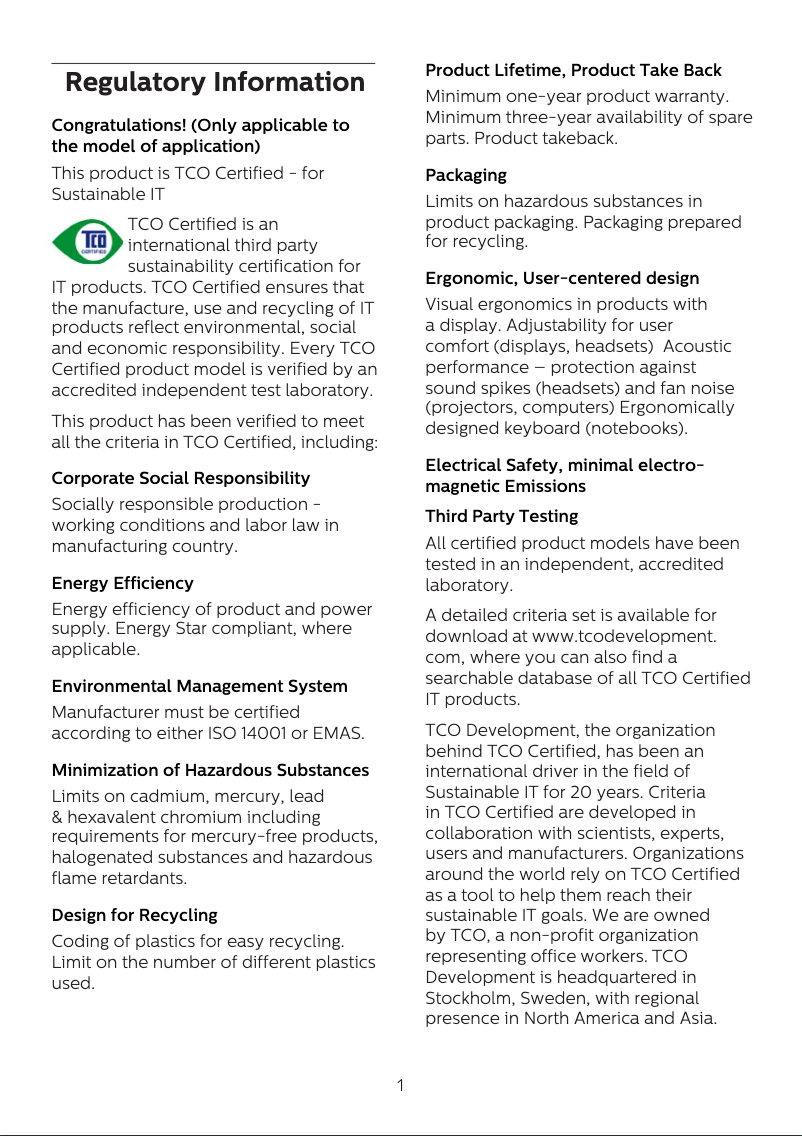 First page image of the manual for E Line 247E7QHSW8