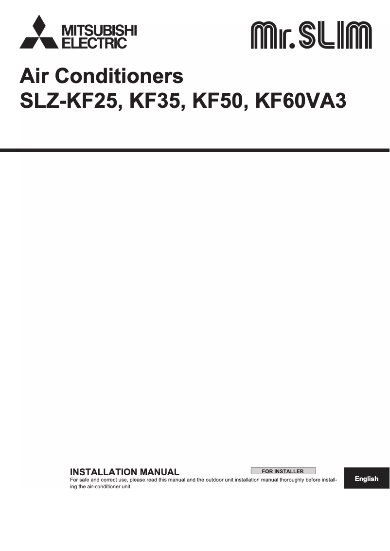 Page 1 de la notice Manuel utilisateur Mitsubishi SLZ-KF60VAD