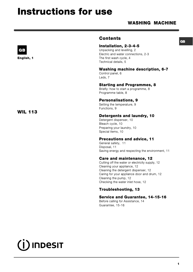 Imagen de la primera página del manual del dispositivo WIL 113 (UK) (TE)