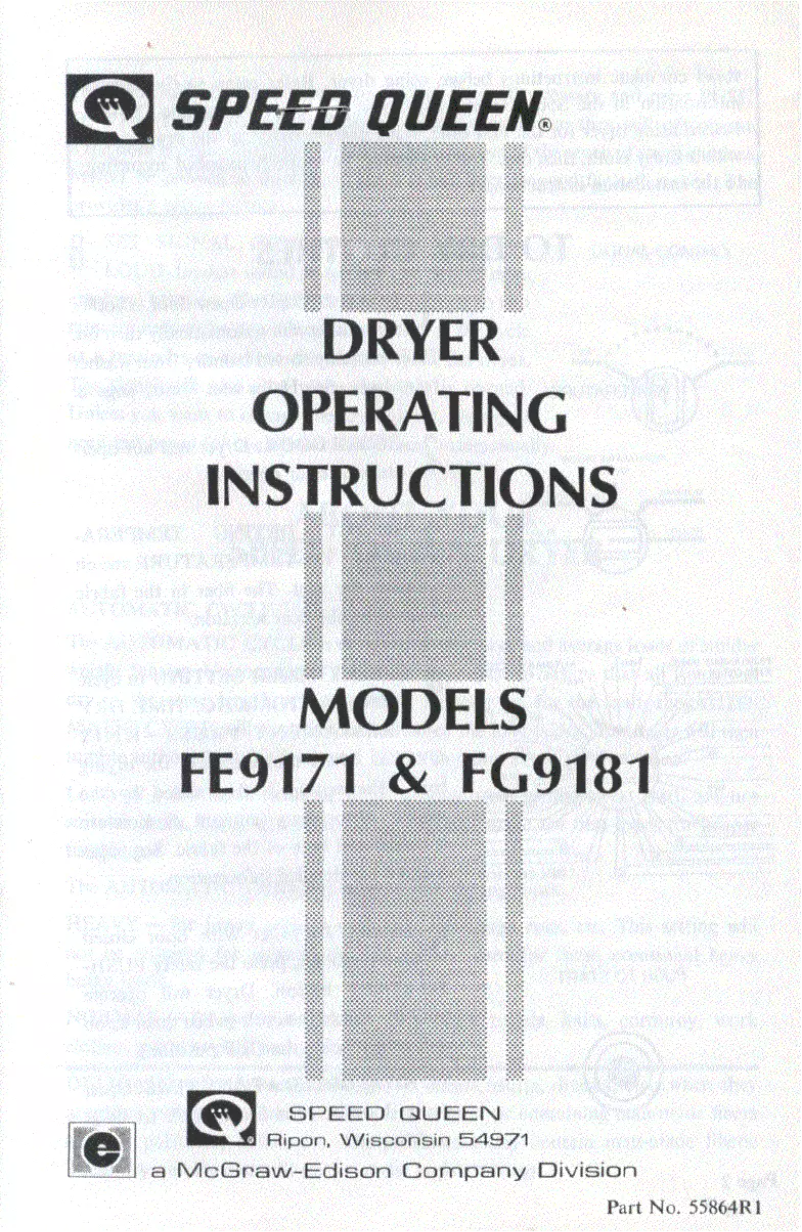 Page 1 de la notice Manuel utilisateur Speed Queen FG9181