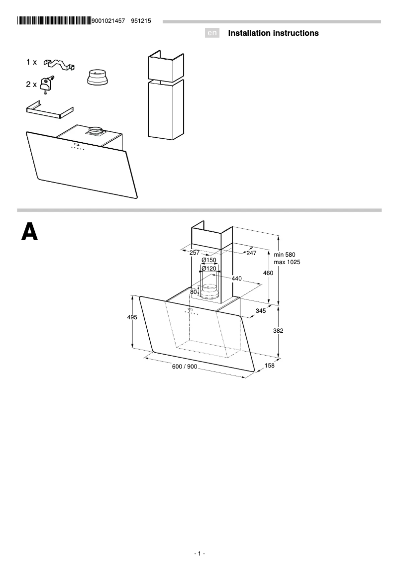 Page 1 de la notice Guide d'installation Bosch DWK098G21