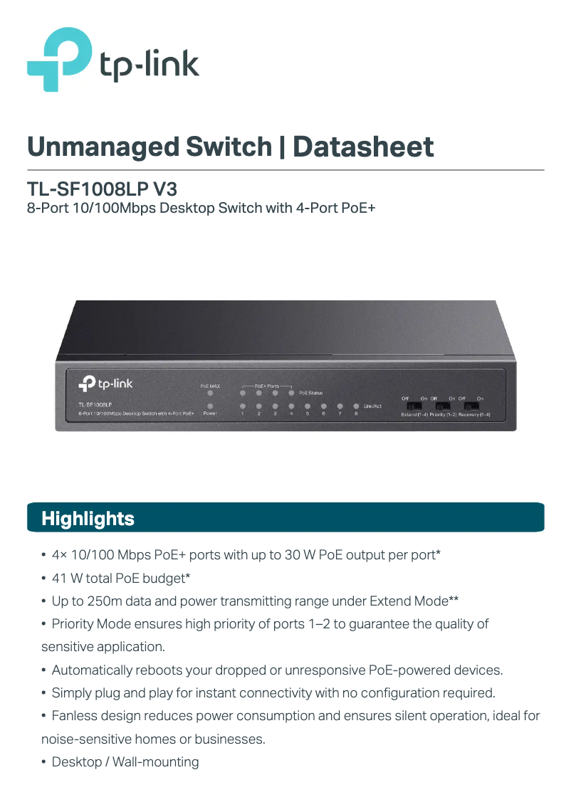 Page n°1 - Fiche technique TP-Link TL-SF1008LP