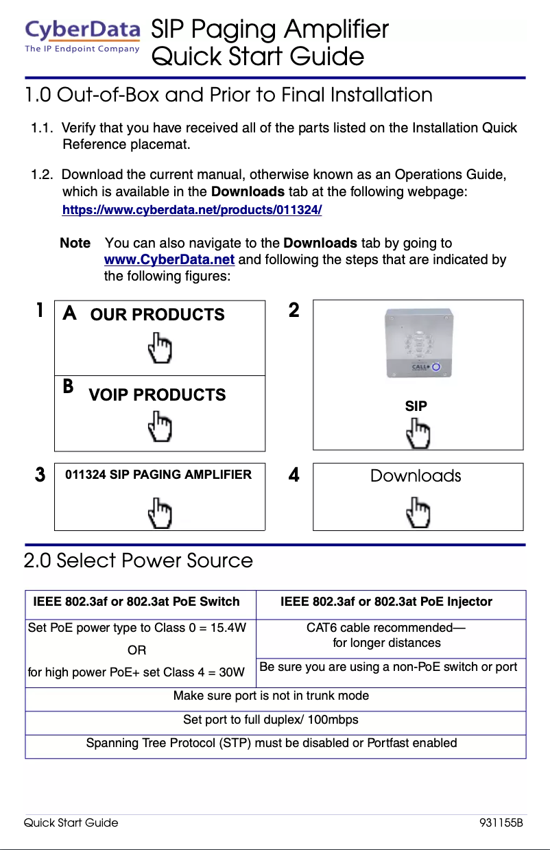 Page 1 de la notice Manuel utilisateur CyberData Systems 011324