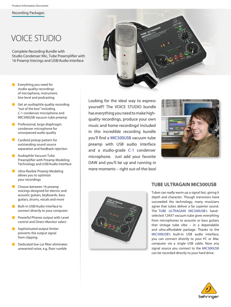 Imagen de la primera página del manual del dispositivo Voice Studio