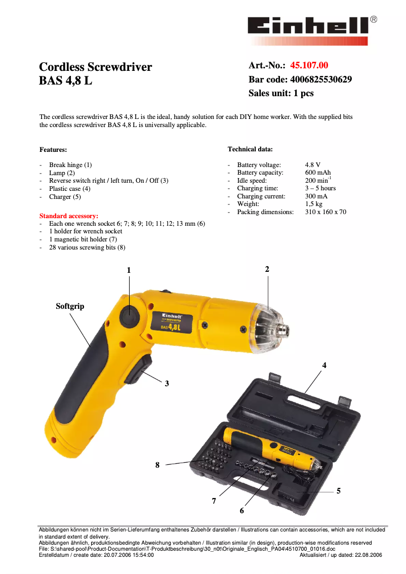 Page 1 de la notice Manuel utilisateur Bavaria by Einhell BAS 4,8 L