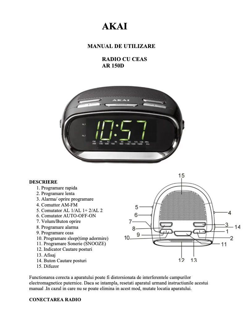 Page 1 de la notice Manuel utilisateur AKAI AR150D