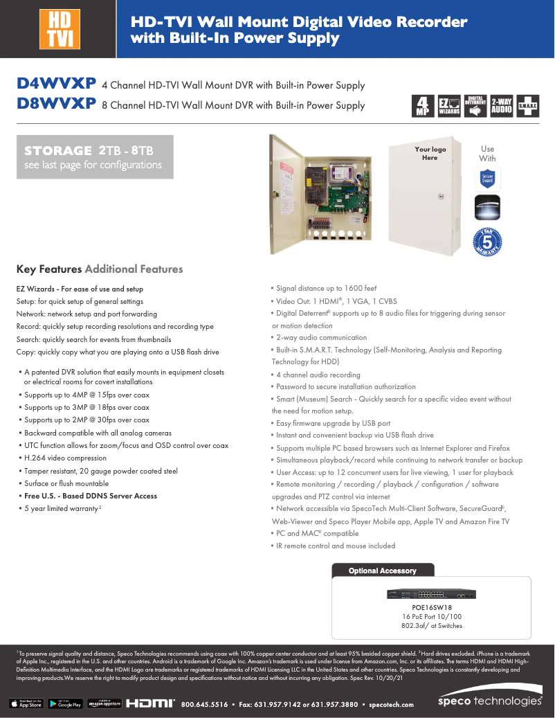 Page n°1 - Fiche technique Speco Technologies D8WVXPM