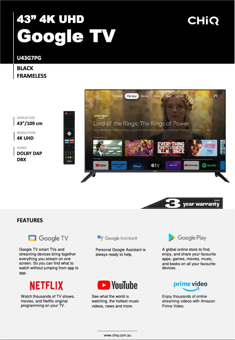 Page 1 de la notice Fiche technique CHiQ U43G7PG