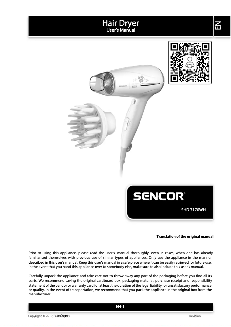 Image de la première page du manuel de l'appareil SHD 7170WH