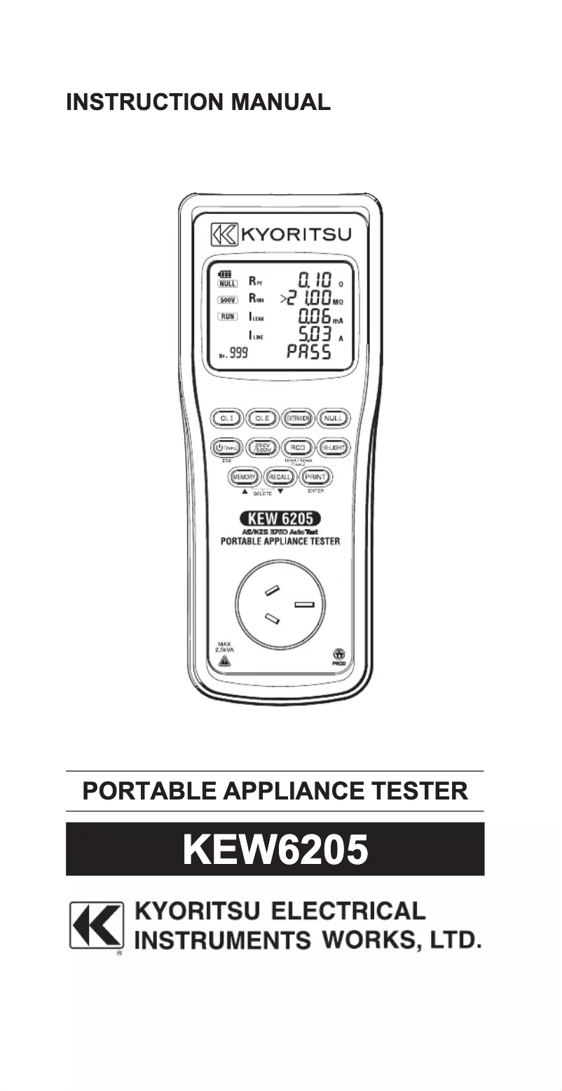 Page 1 of the manual User Manual Kyoritsu KEW 6205