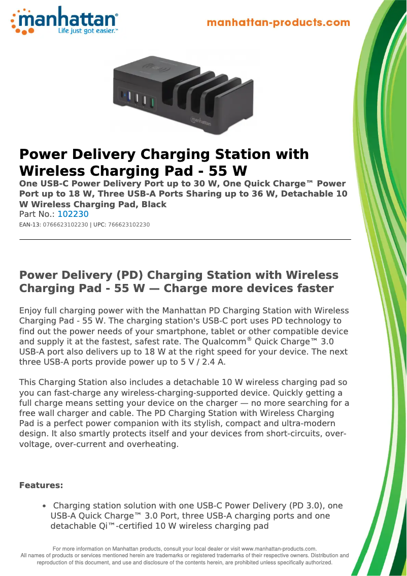 Page 1 de la notice Fiche technique Manhattan 102230