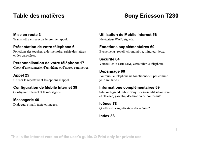 Image de la première page du manuel de l'appareil T230