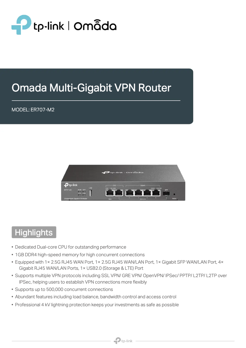 Page 1 de la notice Fiche technique TP-Link ER707-M2