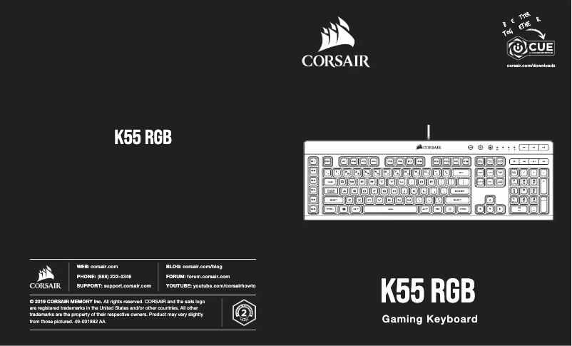 Page 1 de la notice Guide de démarrage rapide Corsair K55 RGB
