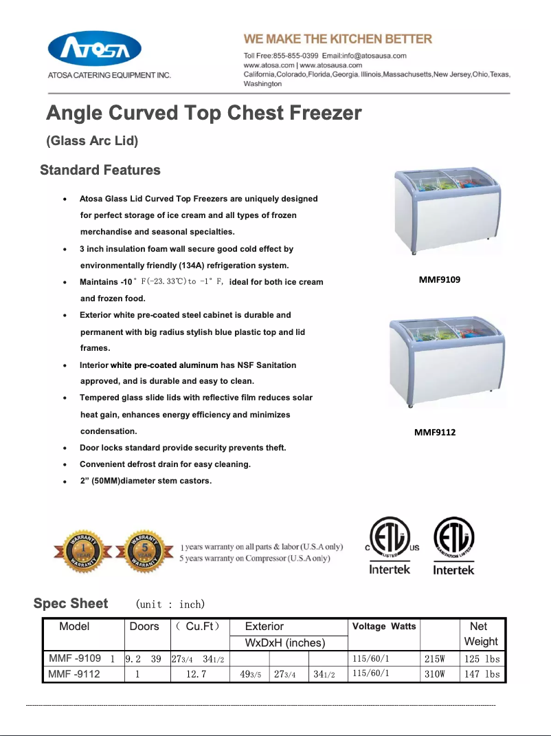 Página 1 del manual Ficha técnica Atosa Commercial MMF9112